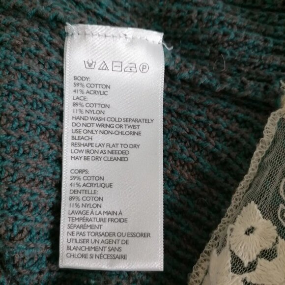Bundle 2 Pins And Needles Anthropologie Green Ivory Crew Lace Hem Sweater XS - Picture 13 of 16